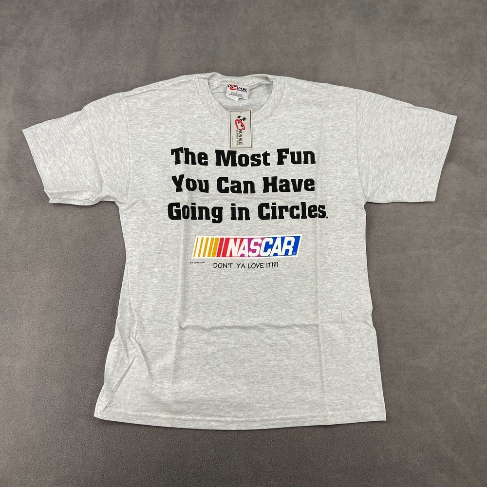 VTG Chase Authentics T Shirt Sz L Heather Gray Graphic Fun In Circle NASCAR NWT‎